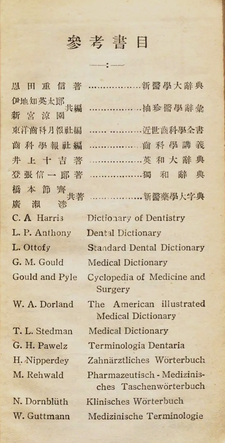 1926_近世齒科字典_参考書目